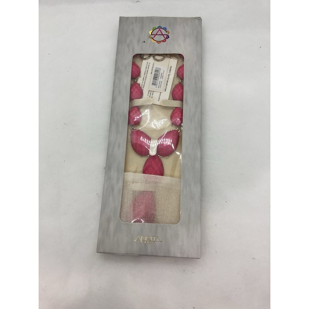 Amrita Singh | Coral Fushia Resin Statement Necklace | (New with Tag) In Box